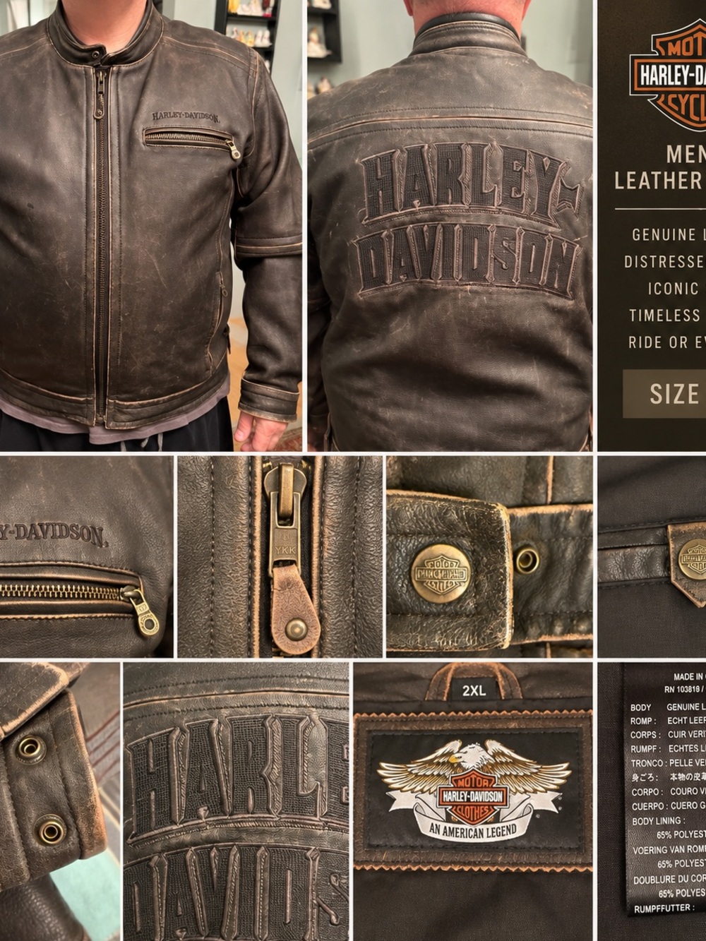 Harley-Davidson Distressed Dark Brown Leather Bomber Jacket